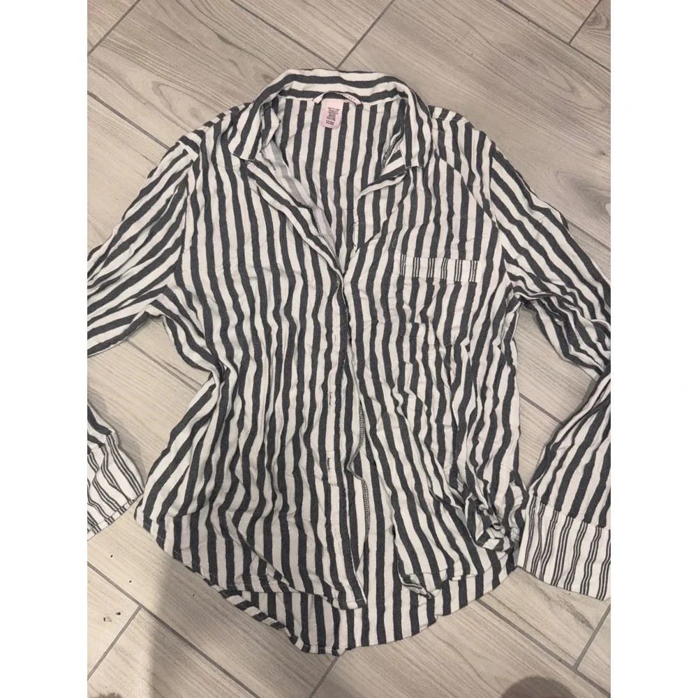 Victoria's Secret Pajama Set Small Navy White Stripe Metallic Shimmer 2pc S